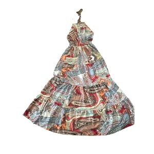 Women's Size 14 Large Floral Paisley, Print Halter Maxi Tiered Flowy Dress NWOT